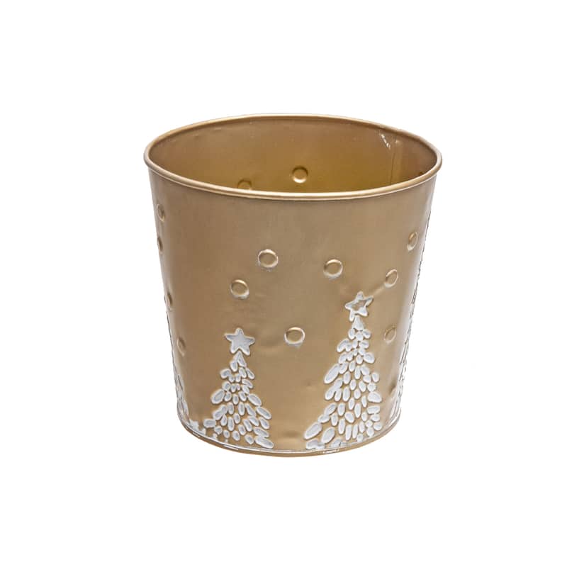Metal Gold Embossed Tree Round Planter (6.25" Dia) On Sale Bed Bath